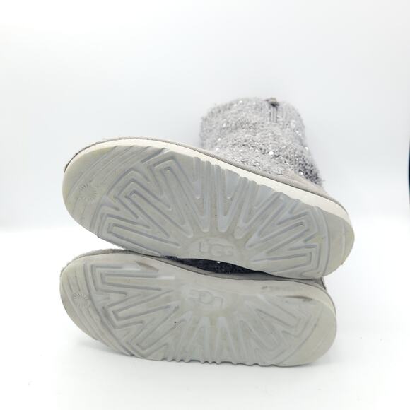 UGG Treadlite Silver Gray Sequin Knit Mid Calf Sweater Boots girls Size 13 - Picture 5 of 9